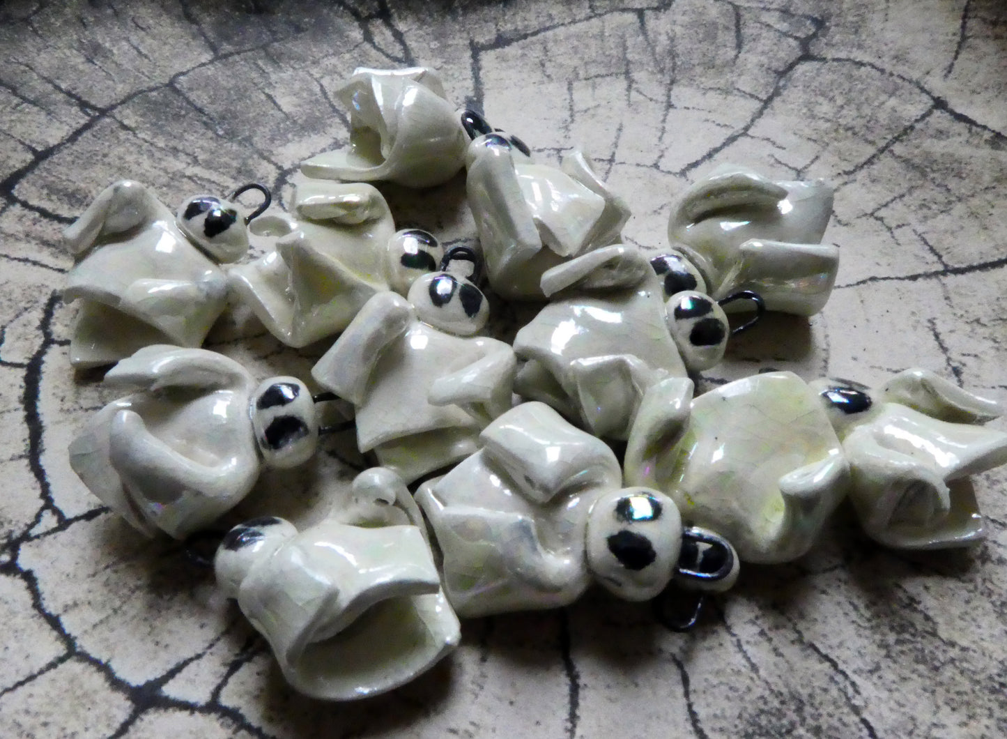 Porcelain Ghostie Charms with Mother of Pearl Lustre