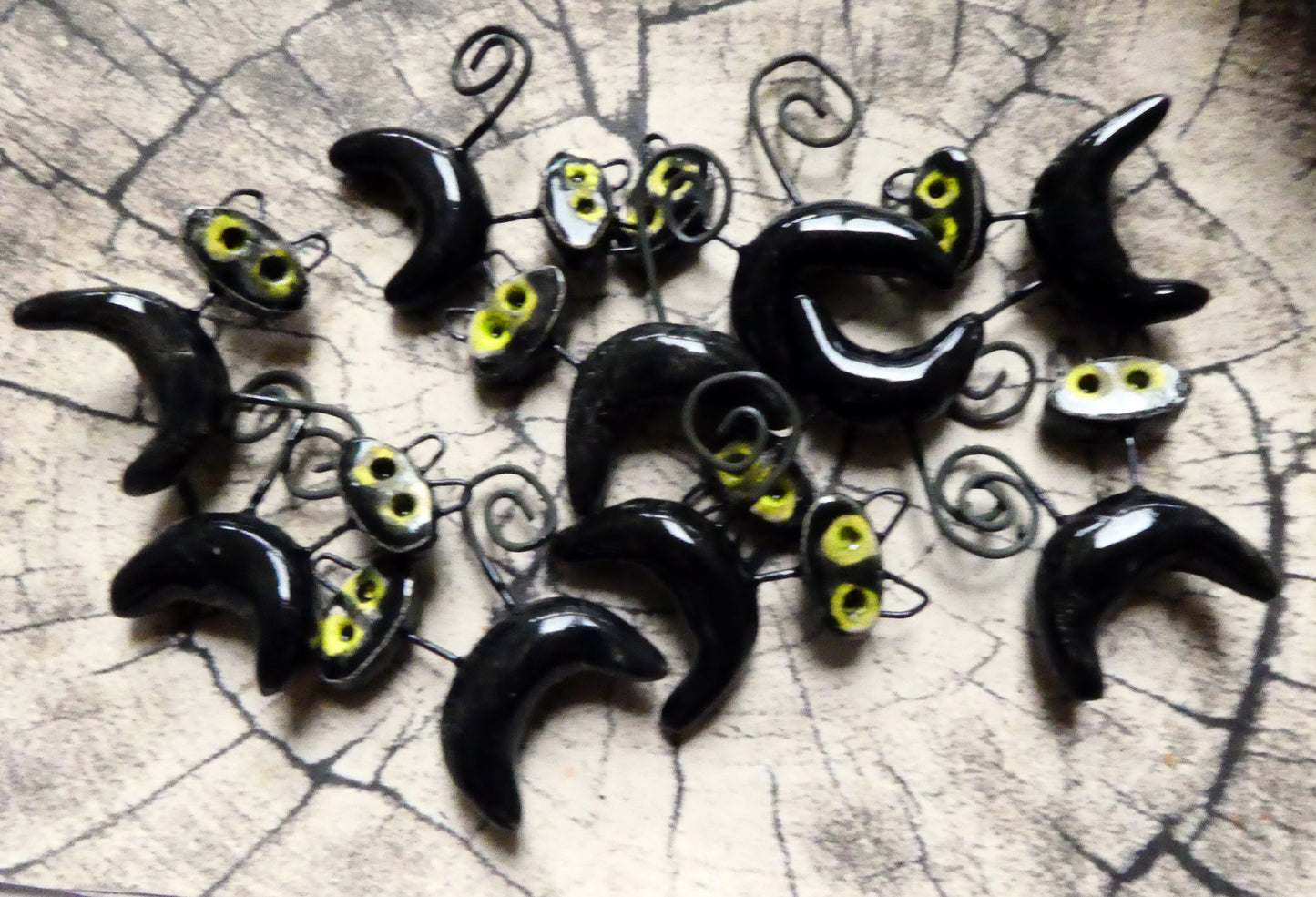 Ceramic Witch Cat Charms - Gloss Black