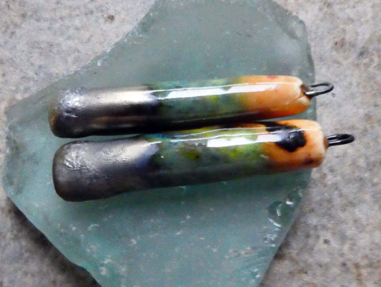 Ceramic Sticks Earring Charms -Dark Jade and Oriental Caramel