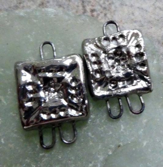 Ceramic Little Square Earring Connectors-Platinum