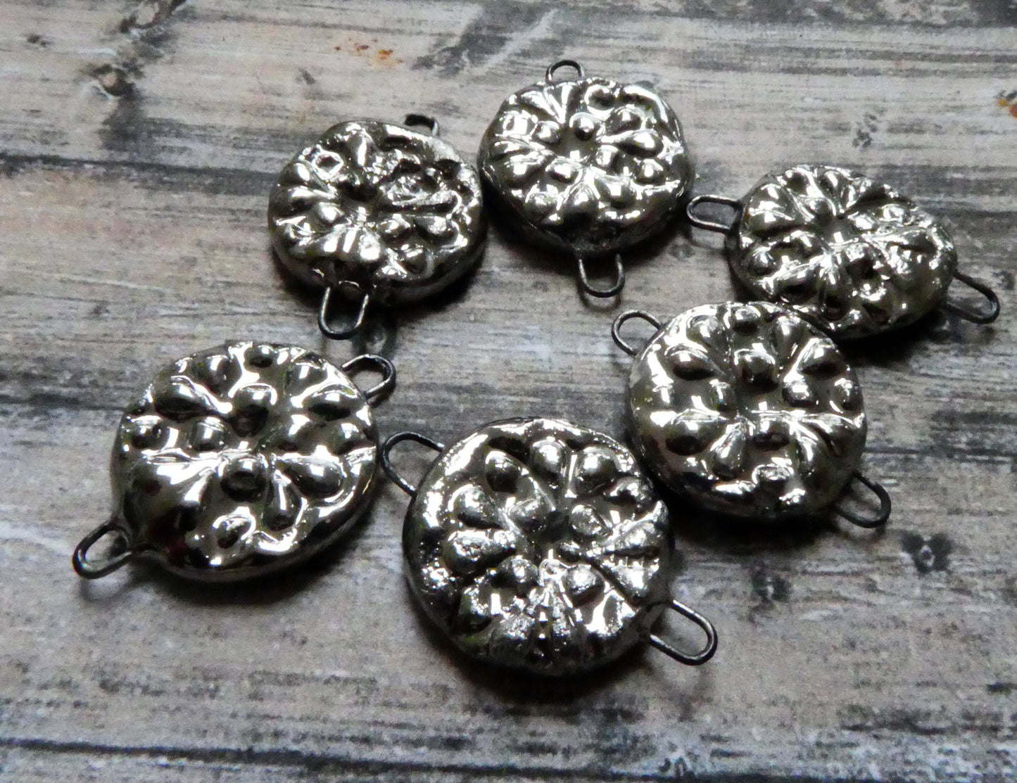Ceramic Snowflake Earring Connectors-Platinum