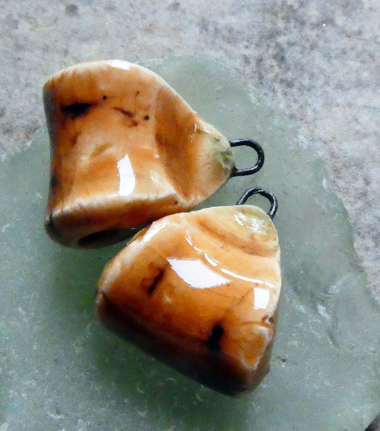 Ceramic Folded Earring Connectors - Oriental Caramel