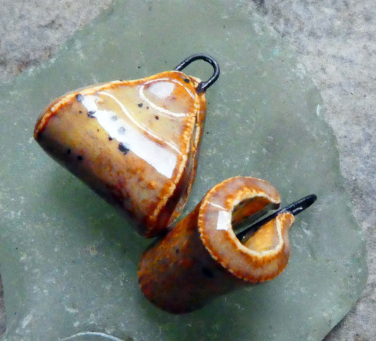 Ceramic Folded Earring Connectors -Amber Ash