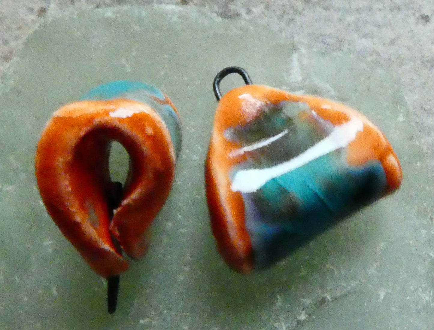 Ceramic Folded Earring Connectors -Vermillion Sunburst