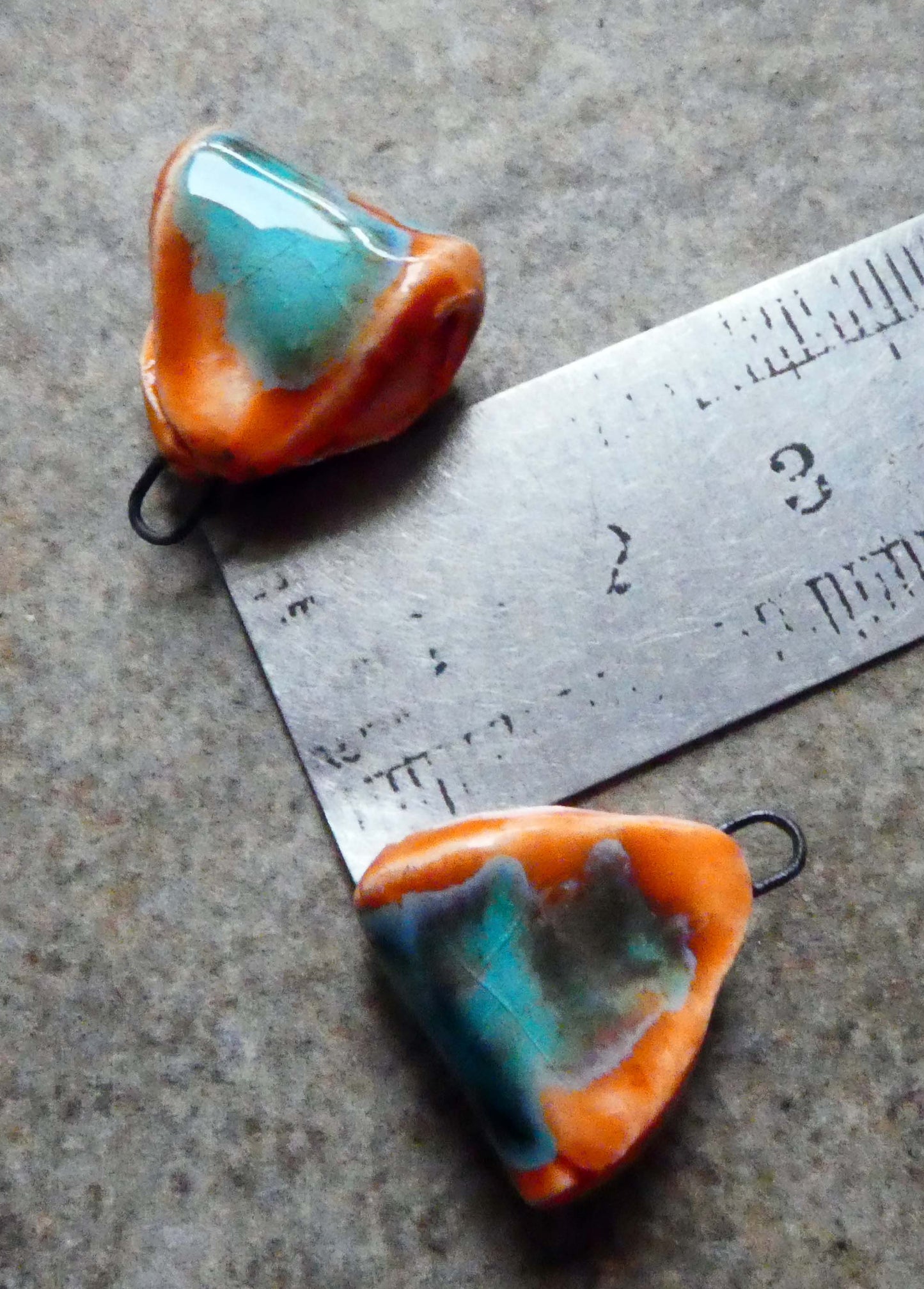 Ceramic Folded Earring Connectors -Vermillion Sunburst