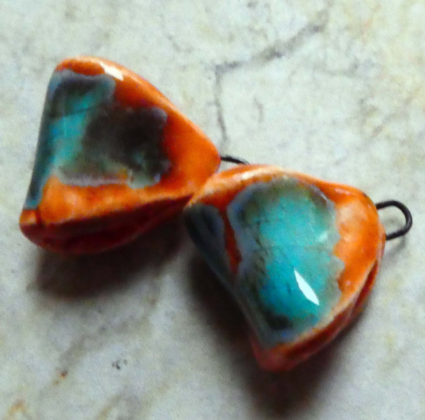 Ceramic Folded Earring Connectors -Vermillion Sunburst