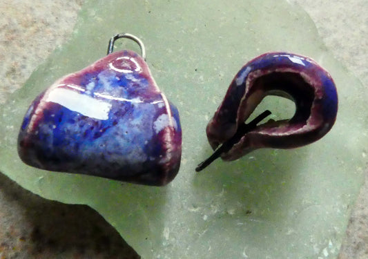 Ceramic Folded Earring Connectors -Plum Jelly