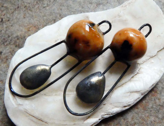 Ceramic Ball and Hoop Earring Connectors -Spotted Walnut