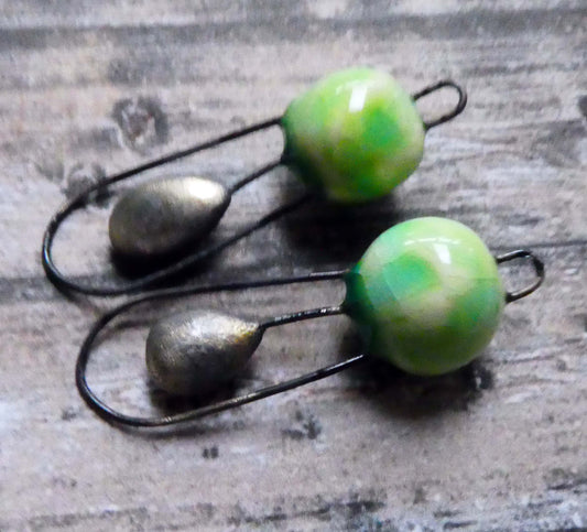 Ceramic Ball and Hoop Earring Connectors -Lime