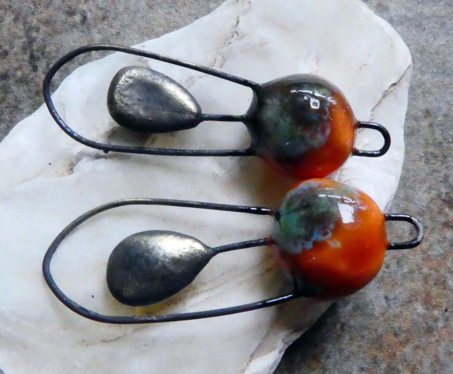 Ceramic Ball and Hoop Earring Connectors -Vermillion Sunburst