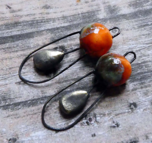 Ceramic Ball and Hoop Earring Connectors -Vermillion Sunburst