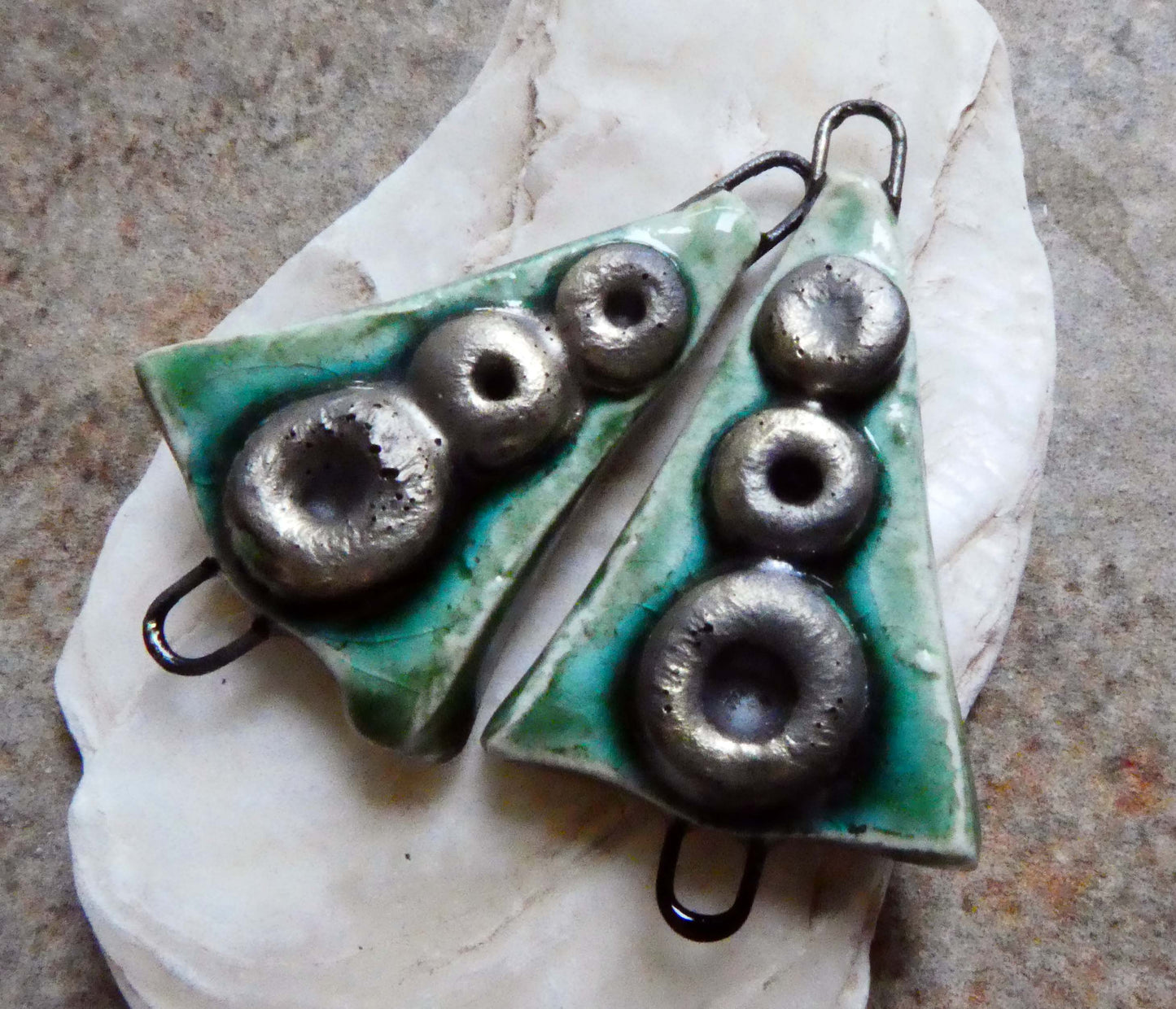 Ceramic Lichen Tree Earring Connectors -Algae Bloom