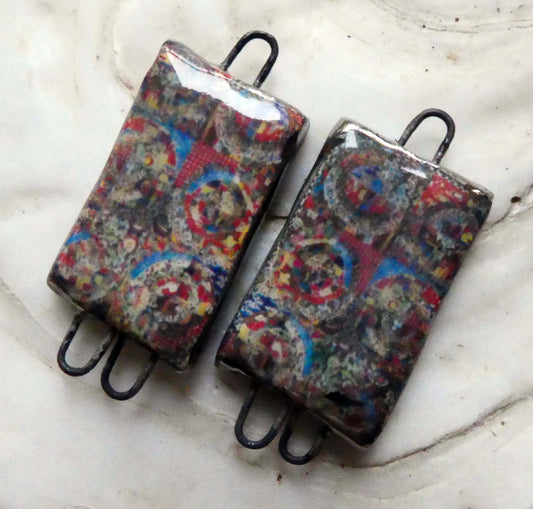 Ceramic Patchwork Tablet Earring Connectors #3