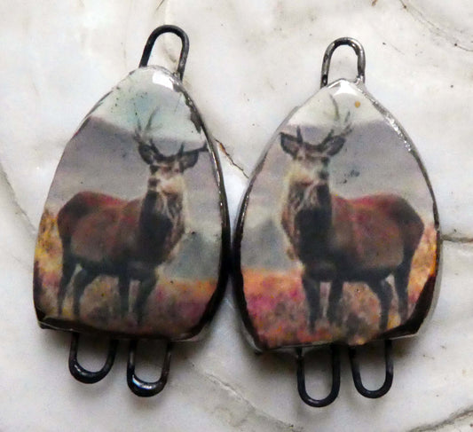 Ceramic Stags in Heather Earring Connectors - #1