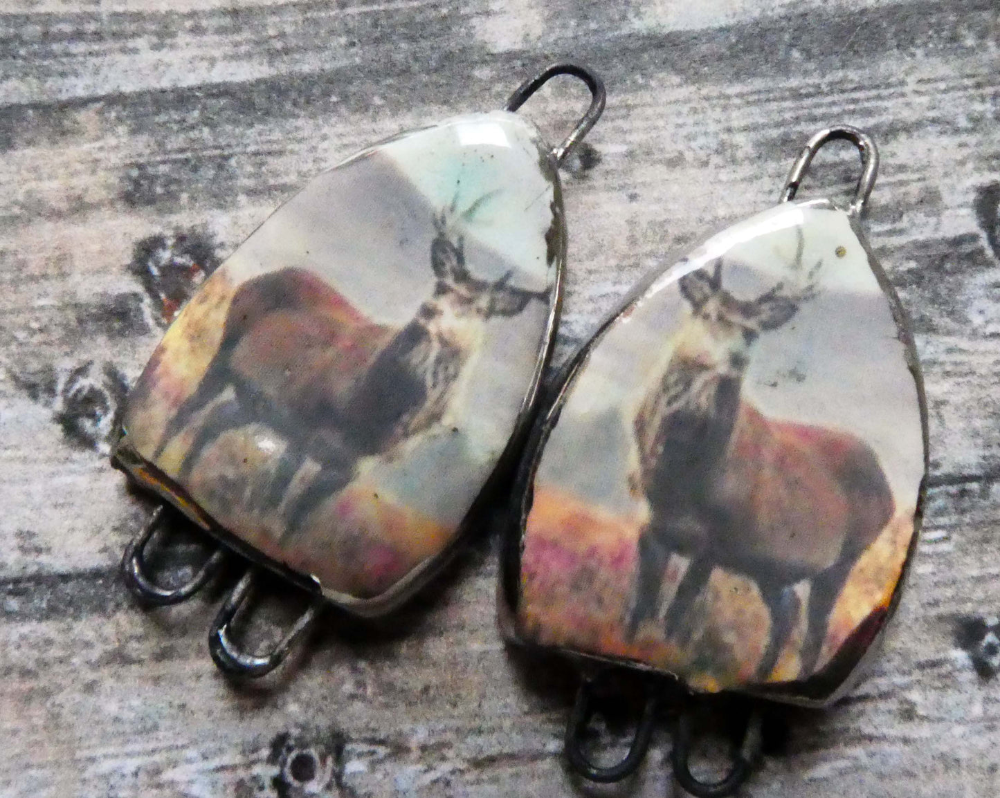 Ceramic Stags in Heather Earring Connectors - #1