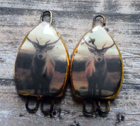 Ceramic Stags in Heather Earring Connectors - #2