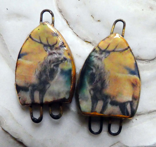 Ceramic Stags in Heather Earring Connectors - #3