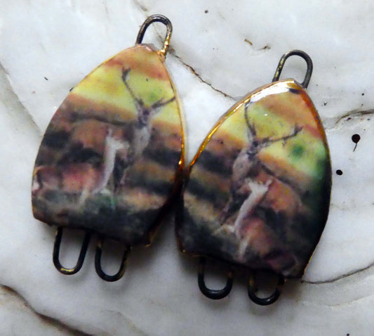 Ceramic Stags in Heather Earring Connectors - #4