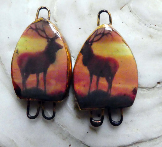 Ceramic Stags in Heather Earring Connectors - #5