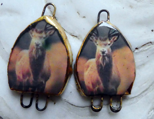 Ceramic Stags in Heather Earring Connectors - #6