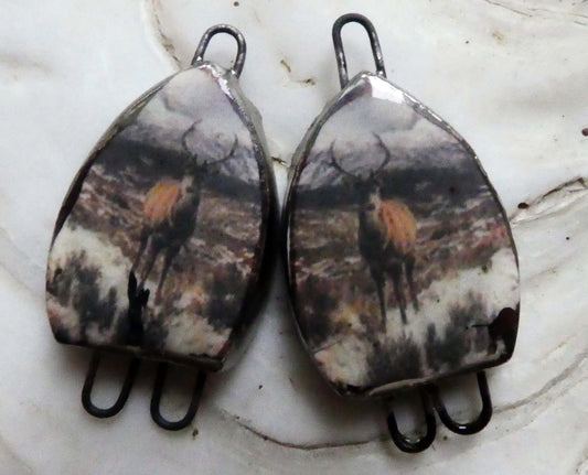 Ceramic Stags in Heather Earring Connectors - #8