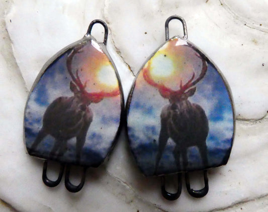 Ceramic Stags in Heather Earring Connectors - #10