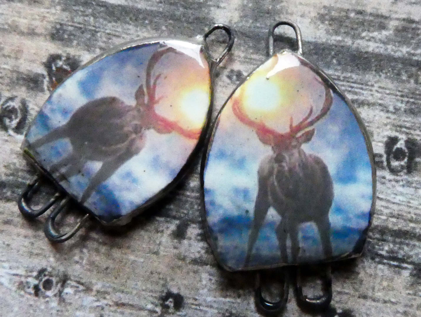 Ceramic Stags in Heather Earring Connectors - #10
