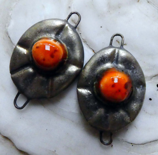 Ceramic Bobbly Bronzy Oval Earring Connectors - Wildfire