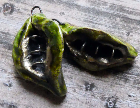 Ceramic Hooped Pod Earring Connectors - Emerald Forest