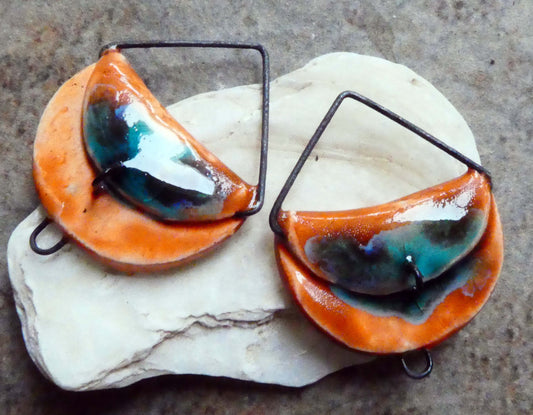 Ceramic Folded Earring Connectors -Vermillion Sunburst