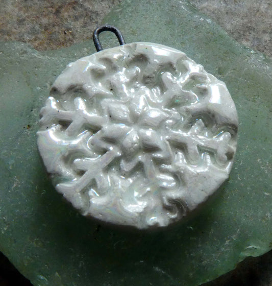 Porcelain Snowflake Mini Pendant - Mother of Pearl