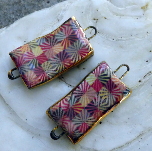 Ceramic Patchwork Tablet Earring Connectors #7