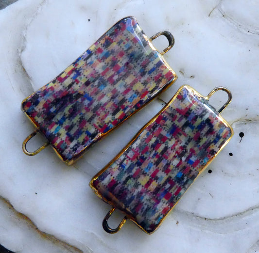 Ceramic Patchwork Tablet Earring Connectors #11