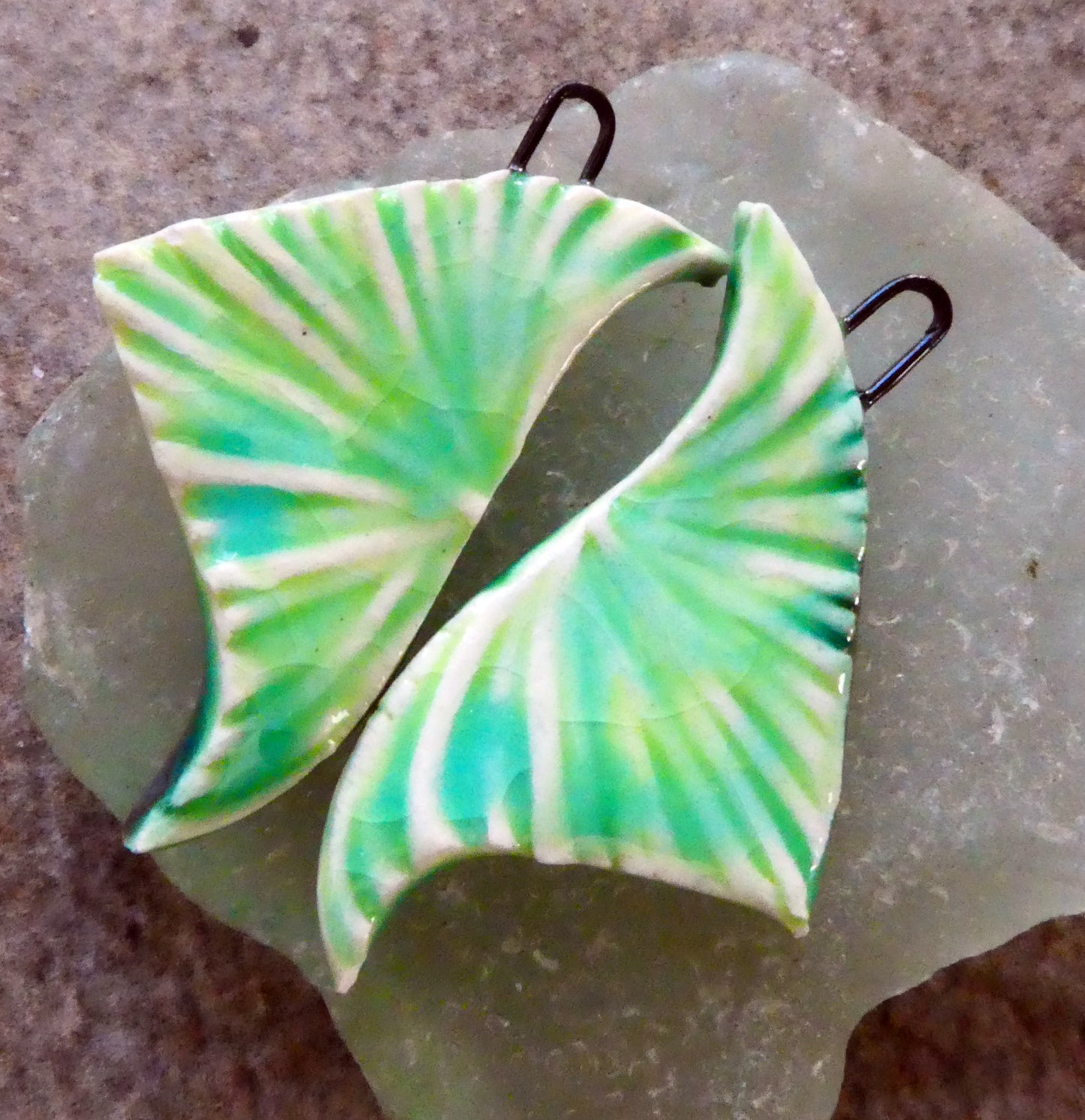 Ceramic Wave Earring Charms -Lime