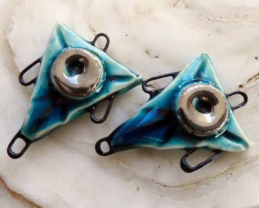 Ceramic Triangle Earring Connectors - Oriental Blue