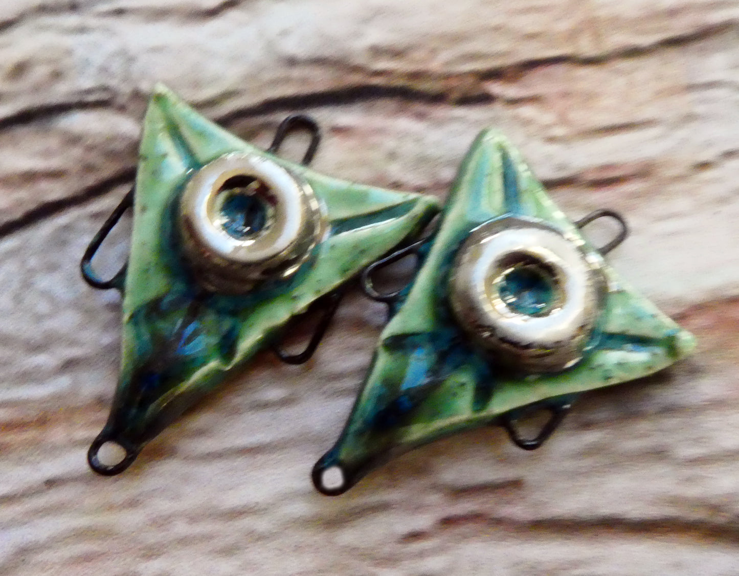 Ceramic Triangle Earring Connectors -Rockpool