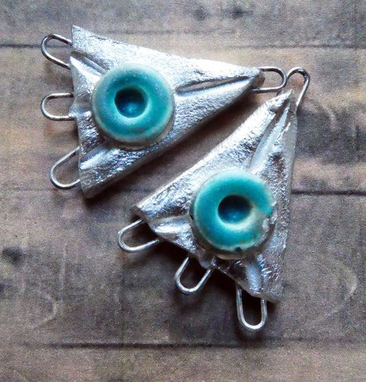 Ceramic Triangle Silvery Earring Connectors -Antique Turquoise