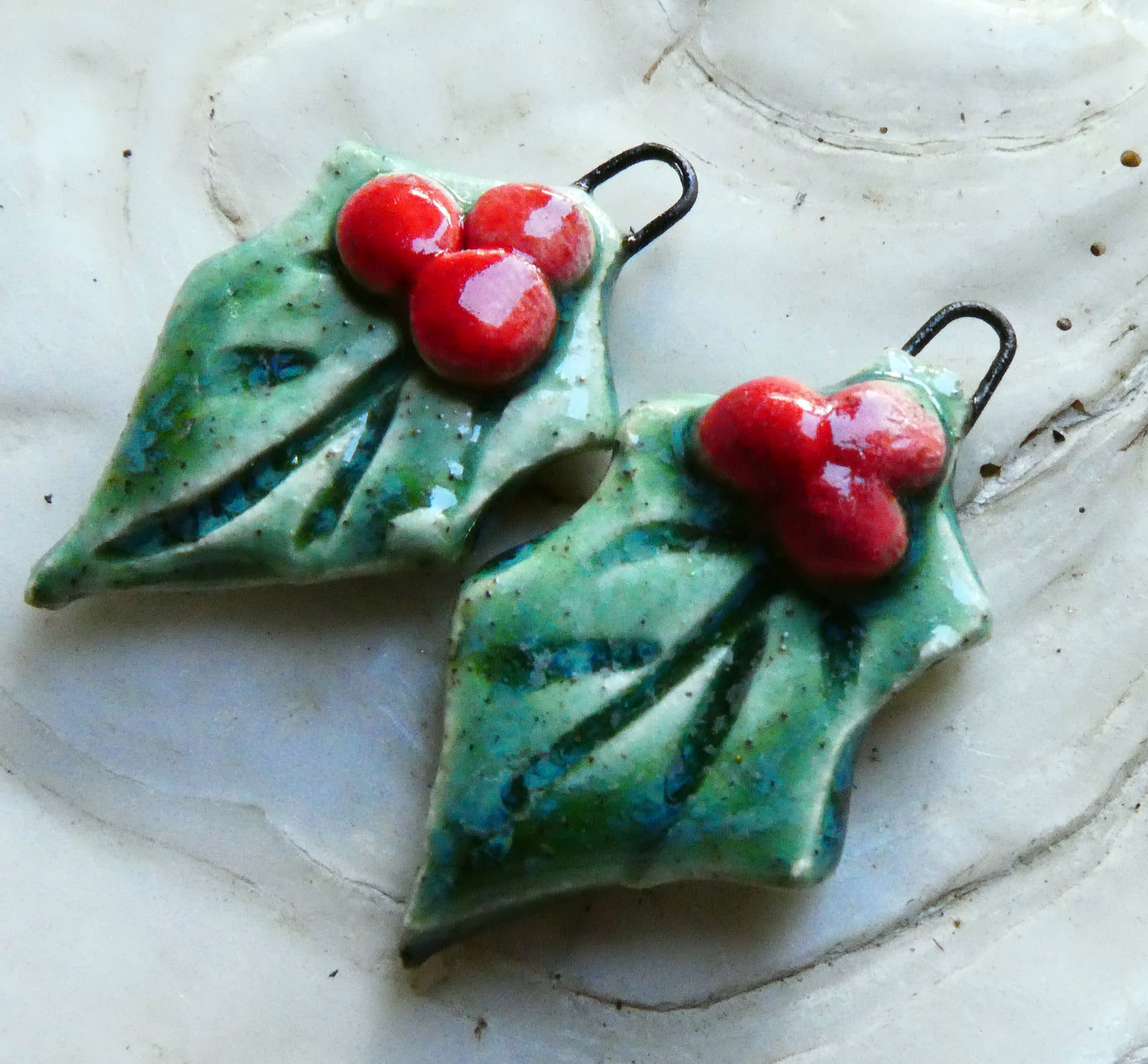 Ceramic Holly Leaf Earring Charms