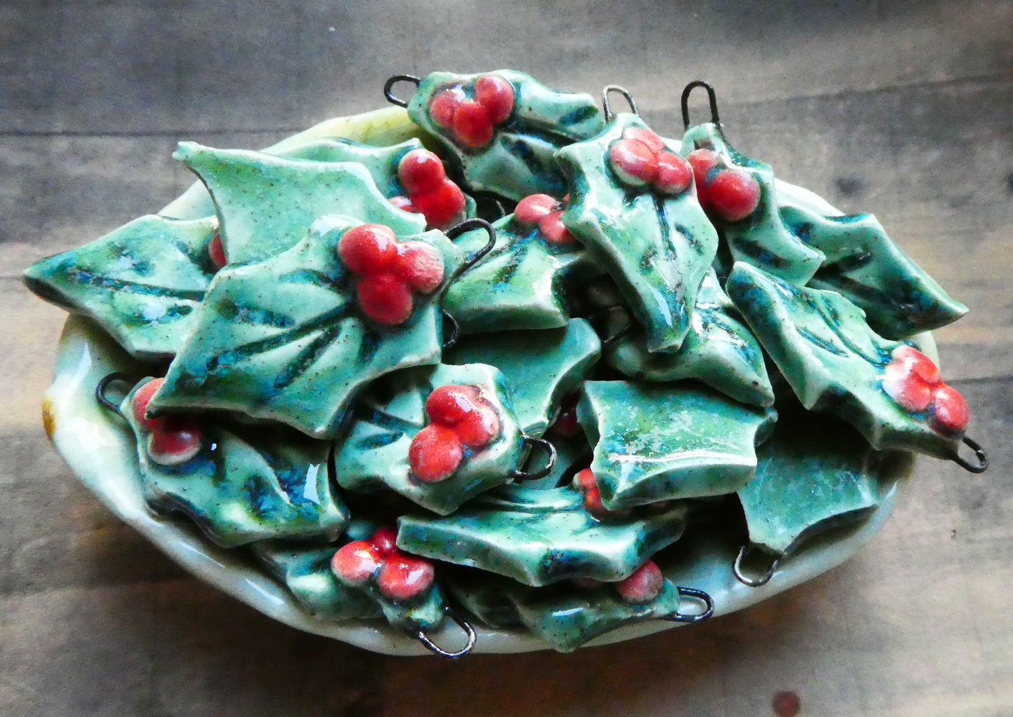 Ceramic Holly Leaf Earring Charms