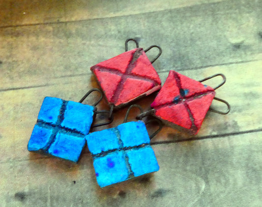 Ceramic Tumbling Gift Boxes Dangles - Red and Blue #1