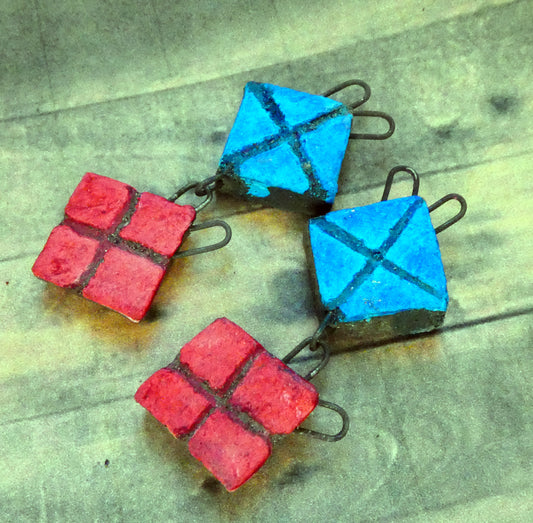 Ceramic Tumbling Gift Boxes Dangles - Red and Blue #2