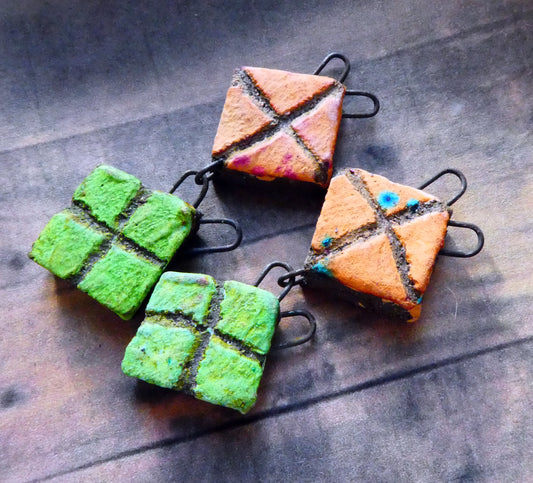 Ceramic Tumbling Gift Boxes Dangles - Orange and Green