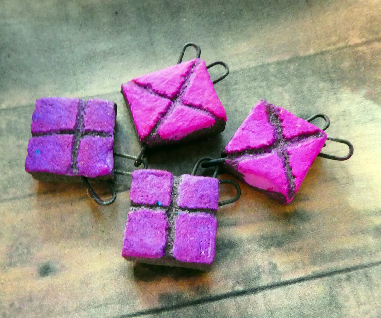 Ceramic Tumbling Gift Boxes Dangles - Purple and Magenta