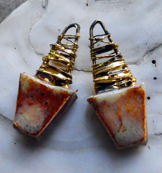 Ceramic Wire Wrapped Lustre Tree Charms - Amber Ash