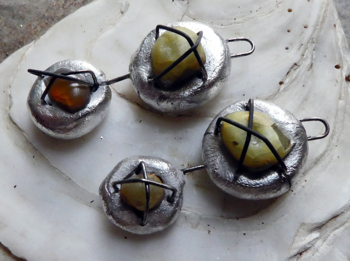 Ceramic Silvery Sea Glass Cage Dangles #2