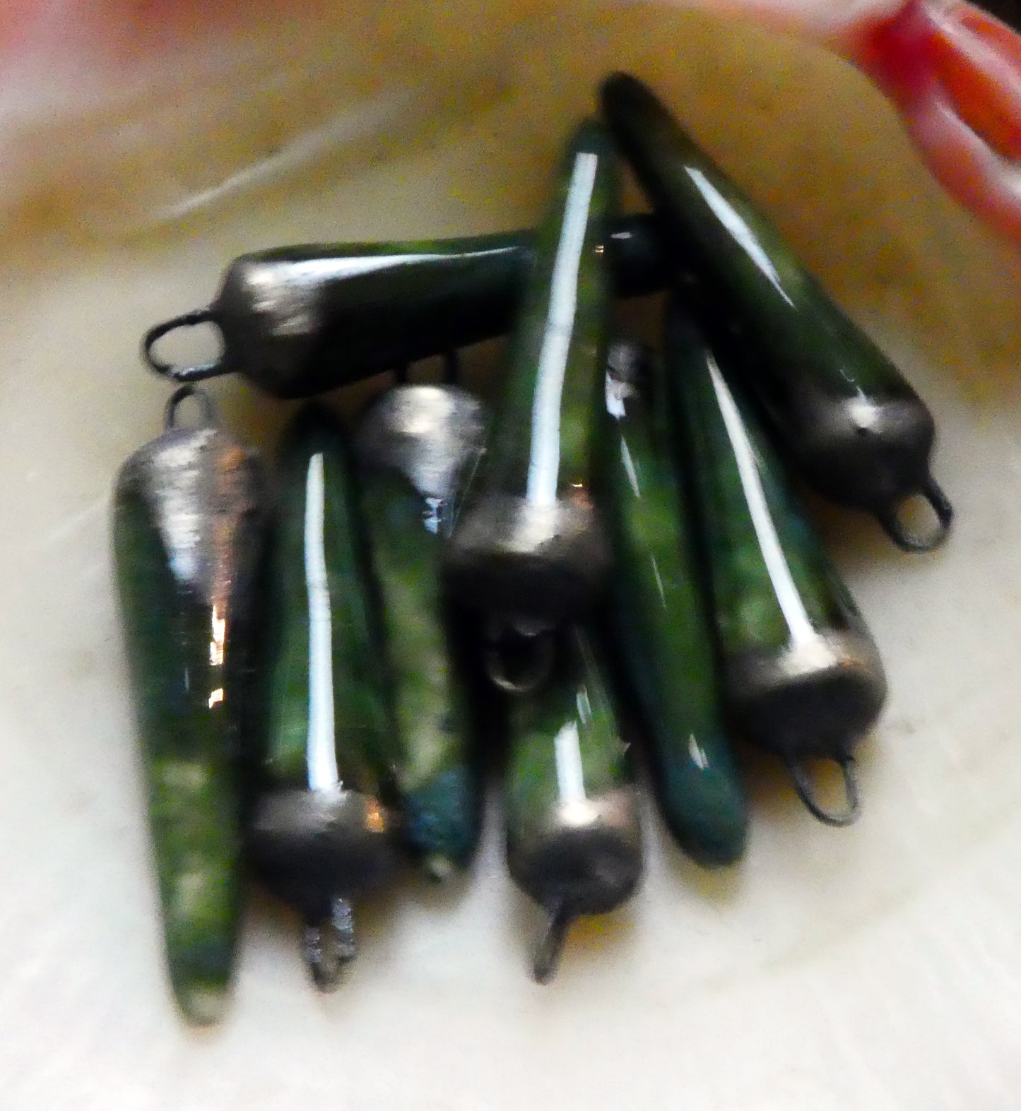 Ceramic Spikes Earring Charms -Emerald