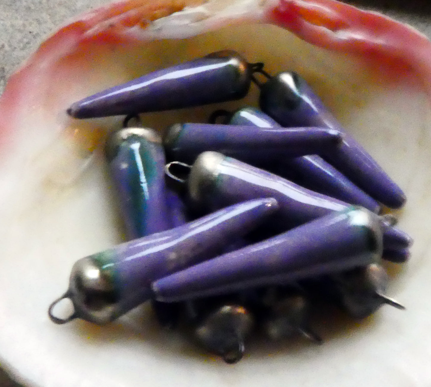 Ceramic Spikes Earring Charms -Lavender Flower
