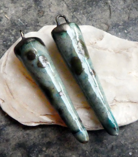 Ceramic Spikes Earring Charms -Pale Mystic Jade