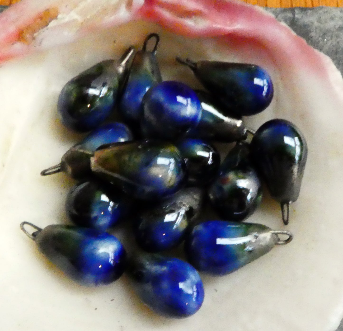 Ceramic Bronzy Drop Earring Charms -Exotic Blue