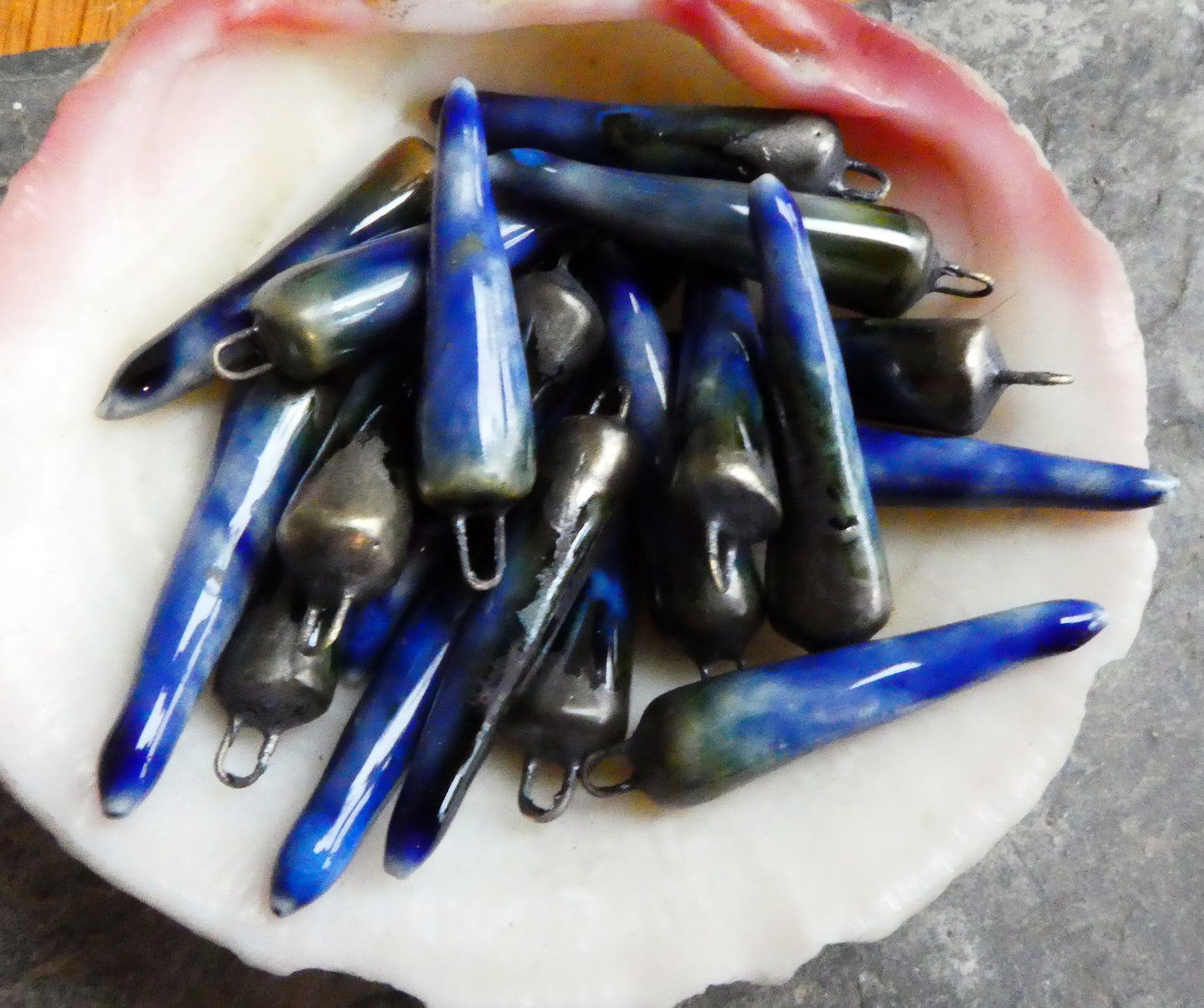 Ceramic Bronzy Spike Earring Charms -Exotic Blue